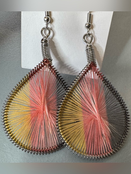 Jewelry - Pink Multicolor Teardrop Thread Earrings - Women Jewelry pastel